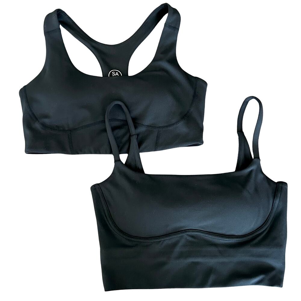 Sage Collective Sports Bra Set of 2 Black Racerback & Cami Seamless Padded Small